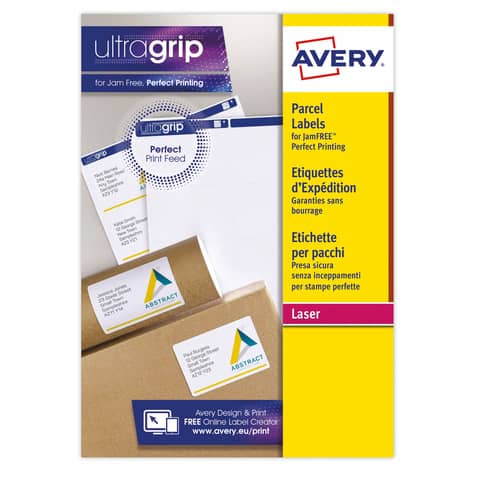 Etichette bianche per indirizzi AVERY Ultragrip™ 99,1x57 mm - 10 et/foglio - stampanti laser cf. 100 fogli L7173-100